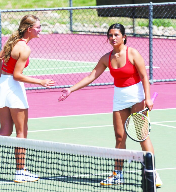 The Española Valley doubles team of Amelia Davis-Martinez (left) and Isabella Archuleta are looking to help the Lady Sundevils with their first-ever state tennis trophy when the tournament begins this week.
