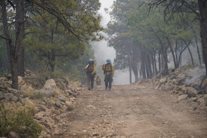 Fire crews in the Capitan Mountain wilderness continue fighting the Seven Cabins Fire, which has spread to more than 28,000 acres and is now 46% contained.