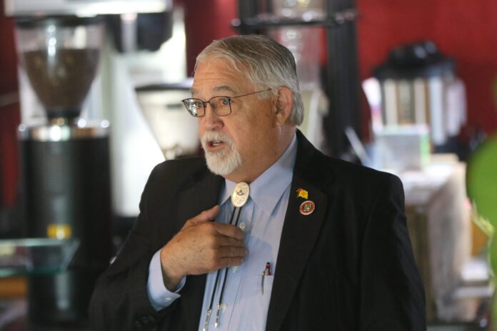 New Mexico Sen. David Gallegos speaks at a public forum in Artesia.