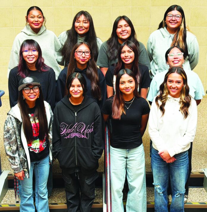 The Dulce volleyball team is looking to get back to the state tournament after a multi-year absence. They are: Emma Martinez-Pierce (back row, left), Milah Muniz, Gabriella Ashley, Anya Rivas; Kiana Vicenti (middle row, left), Mattison Vigil, Amari Castleberry, Jayanna Petago; Jametria Elote (front row, left), La Dazeia Friday, Amari Jackson and Tru Redwine. Not pictured: Mardessa Friday, Kaden Vigil