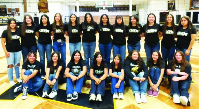 Thanks to an influx from the Mesa Vista girls state championship basketball team, the Lady Trojans volleyball is looking to keep improving in a bid to earn a state tournament berth. They are: Charlene Archuleta (top, left), Franciska Medina, Brooke Valerio, Aliyah Garcia, Jordyn Serrano, Kristy Alire, Rebecca Lopez, Janessa Sandoval, Emmy Torrez, Dyani Gallegos, Isabella Gallegos, Khloe Alire; Aubrey Lopez (bottom, left), Jalyn Baldonado, Myla Torrez, Mackenzie Enriquez, Sierra Martinez, Jerikah Gallegos, Ariana Epling and Teagan Maestas.