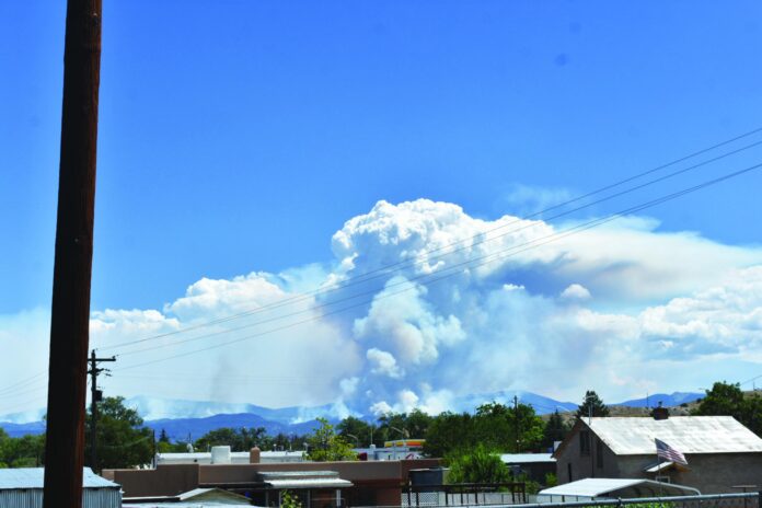 Smoke from the Frijoles Fire is shown here on Aug. 27. The fire is now 79% contained and there are no evacuations in place.