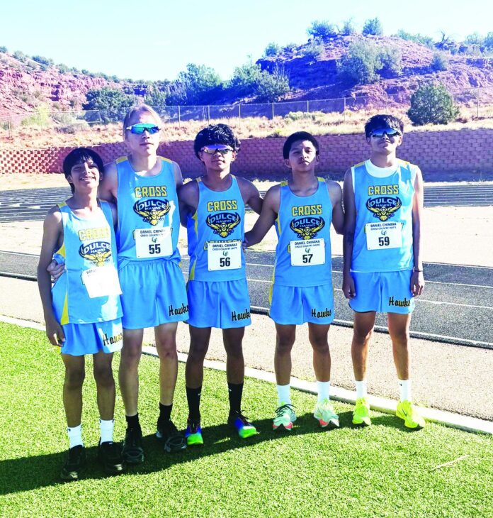 The Dulce boys cross country team has the talent to finish among the state’s best in the new Class 1A meet come November. They are: Caleb Julian (left), Markol Vicenti, Michael Manwell, Calib Garcia and Eric Tsosie.